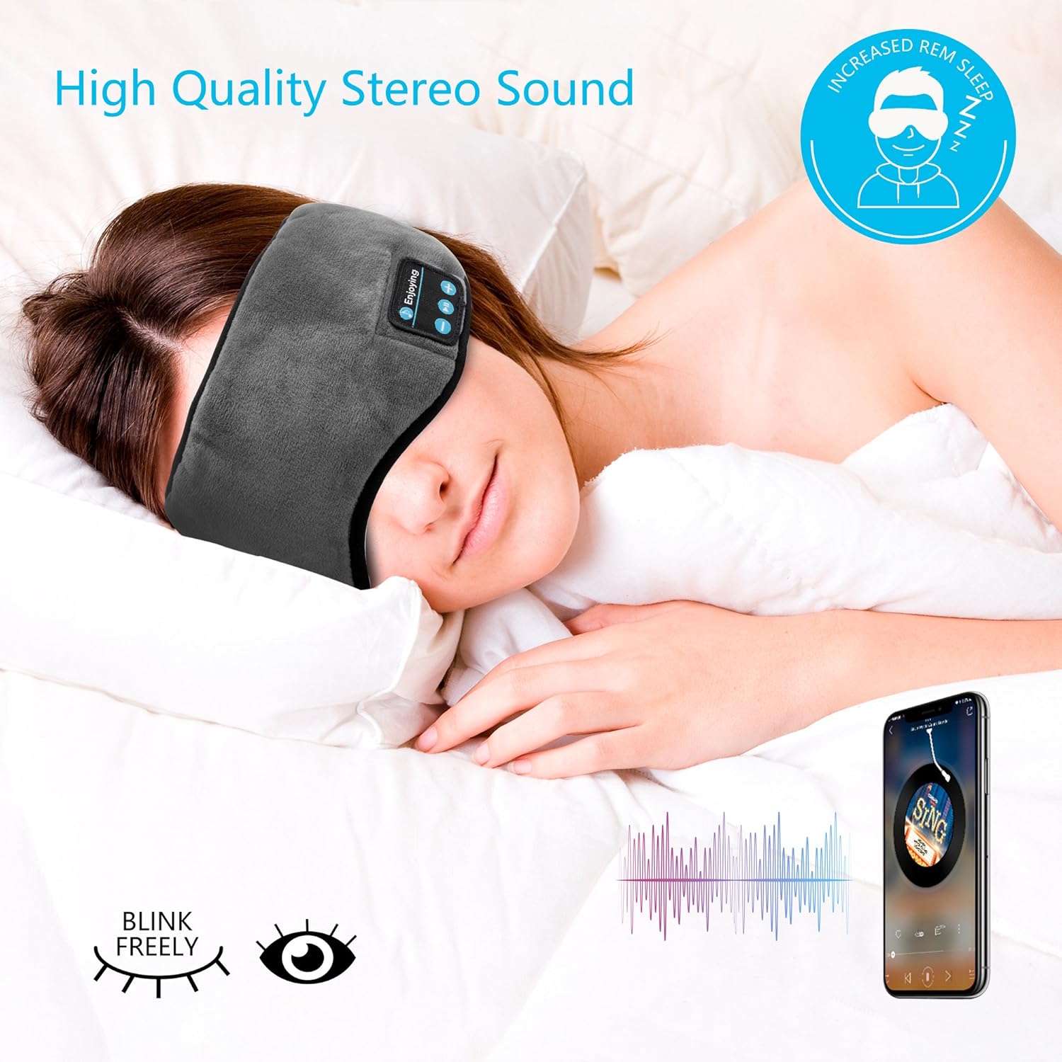 Máscara de Dormir Bluetooth - Blackout Total e Som Integrado.