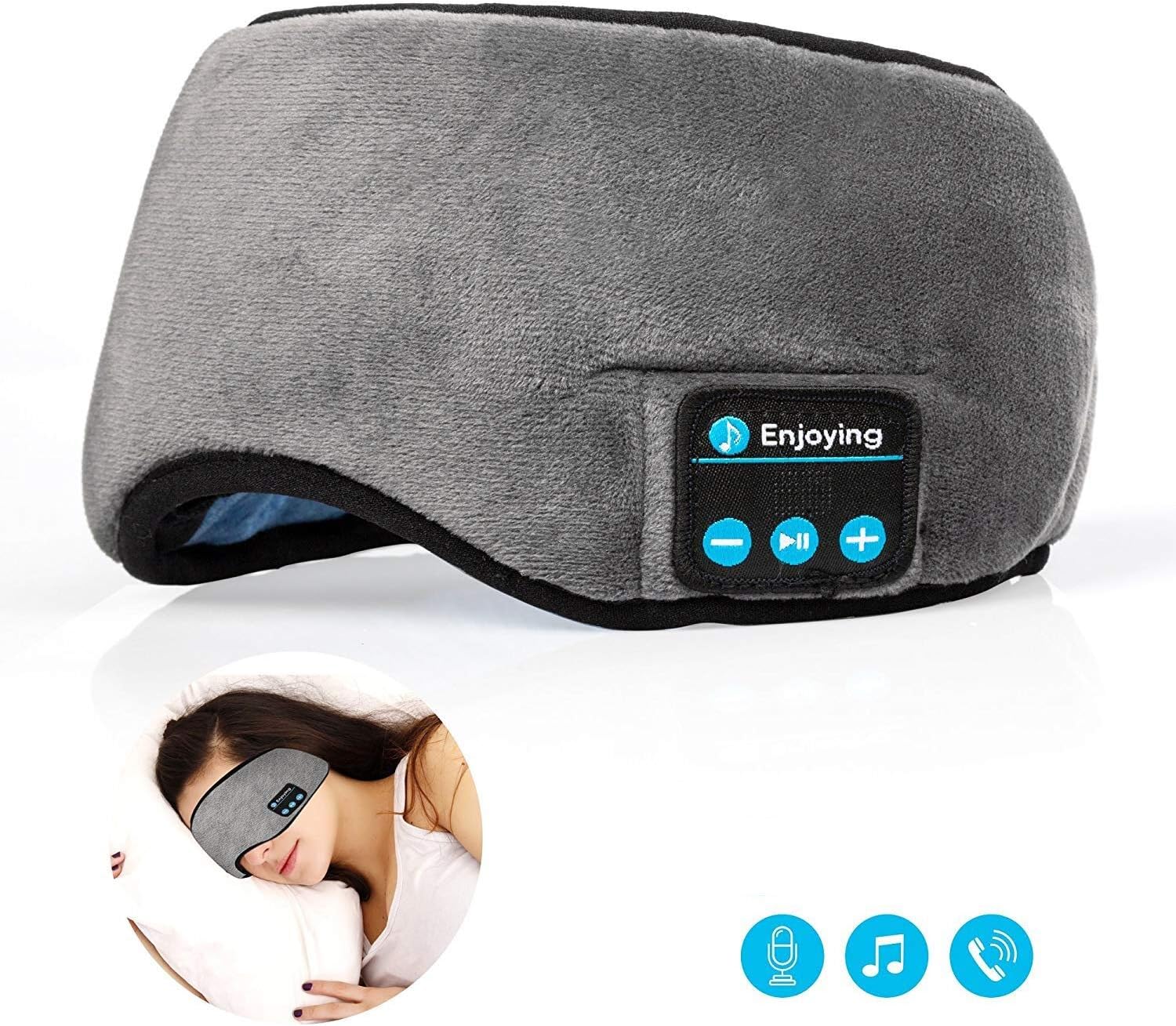 Máscara de Dormir Bluetooth - Blackout Total e Som Integrado.